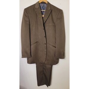 Midtown‎ Man Suit Men's 42R 34x29* Brown Striped Satin Feel EUC